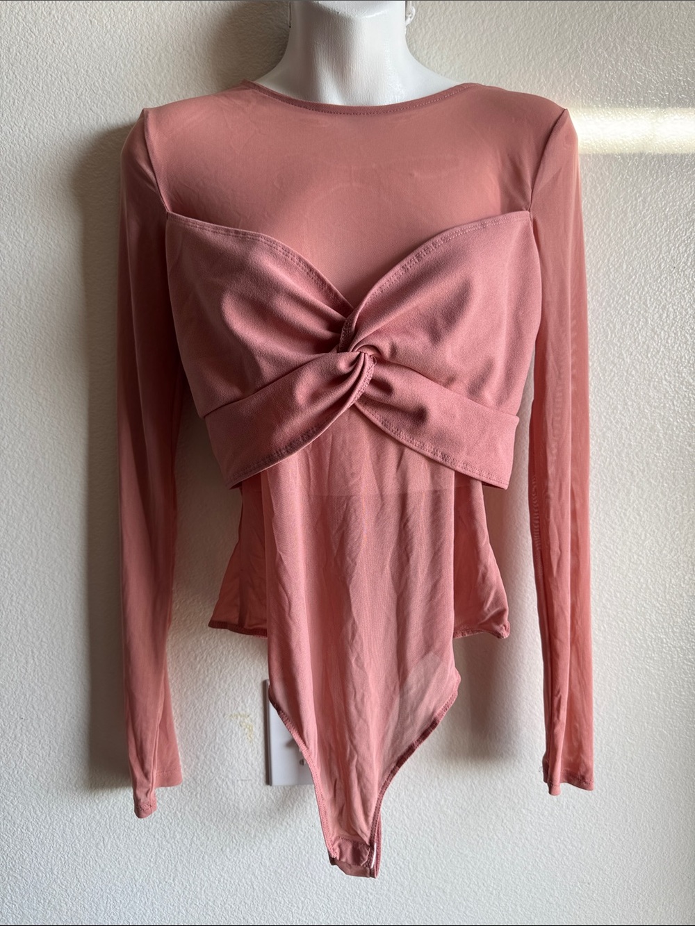 Haute Monde Twist-Front Long Sleeve Bodysuit in Dusty Rose